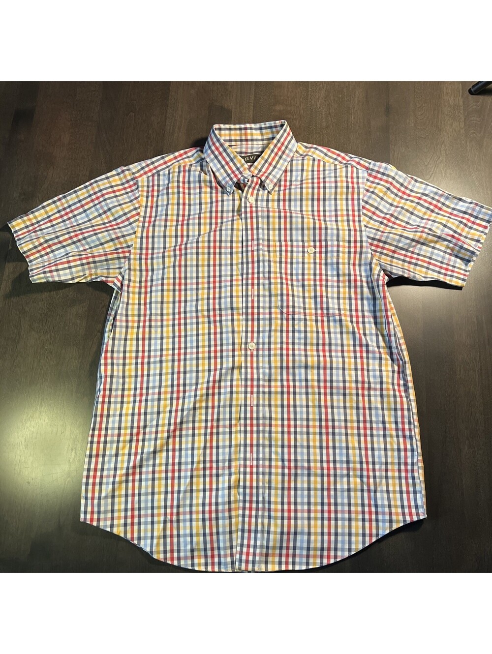 ORVIS-MEN'S -BUTTON DOWN SHIRT-LARGE-Short SLEEVE- MULTI-COLORED